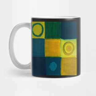 Checkers and Circles in Teal and Yellow Mug